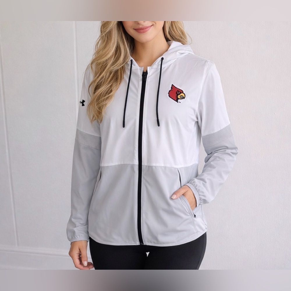 Cardinals Underarmour Squad Warm Up/Rain Jacket White/Grey Logo Women's Medium